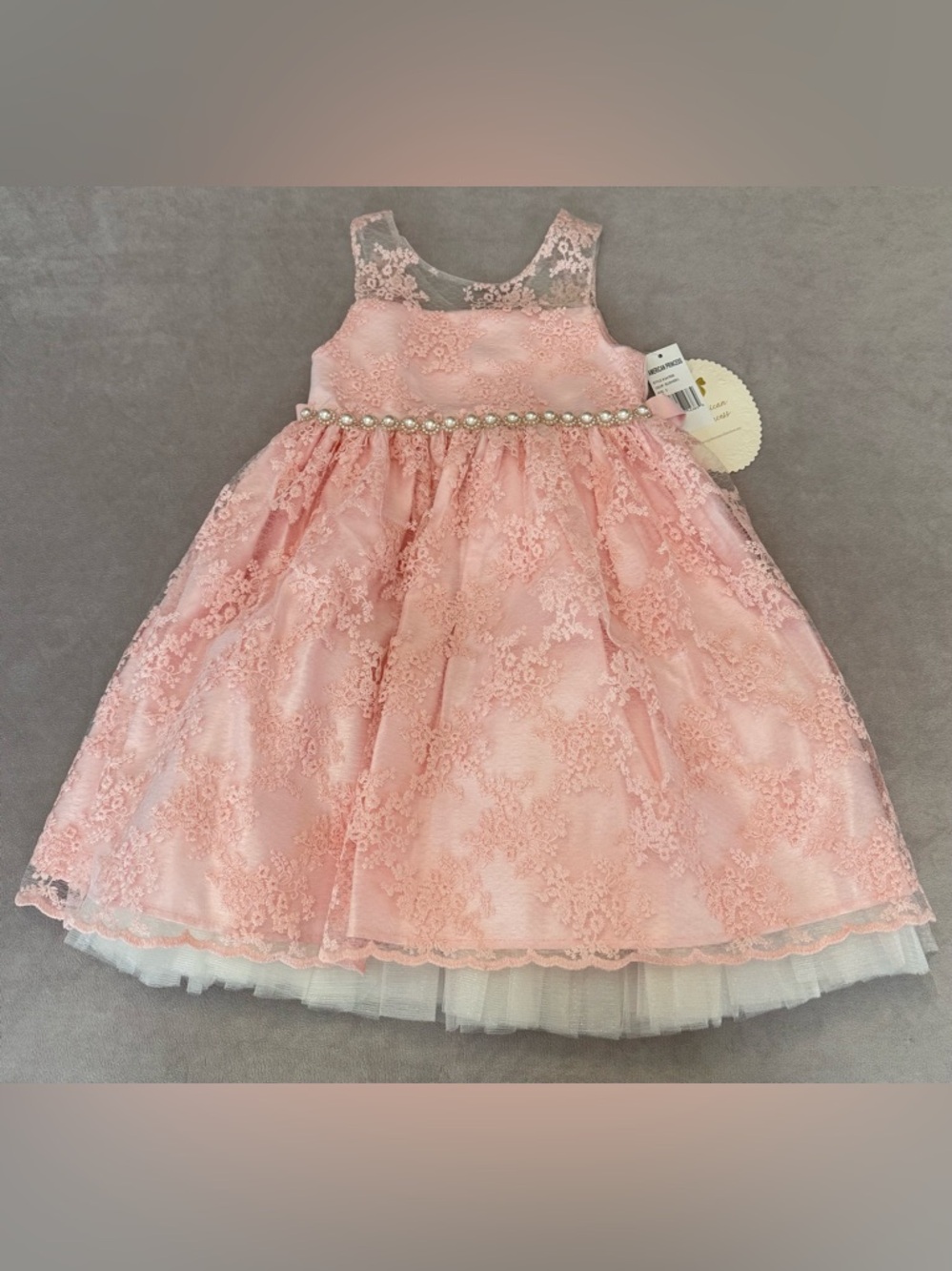 American Princess Girls Dress Size 5 Pink Lace Tulle Party Flower Graduation NWT